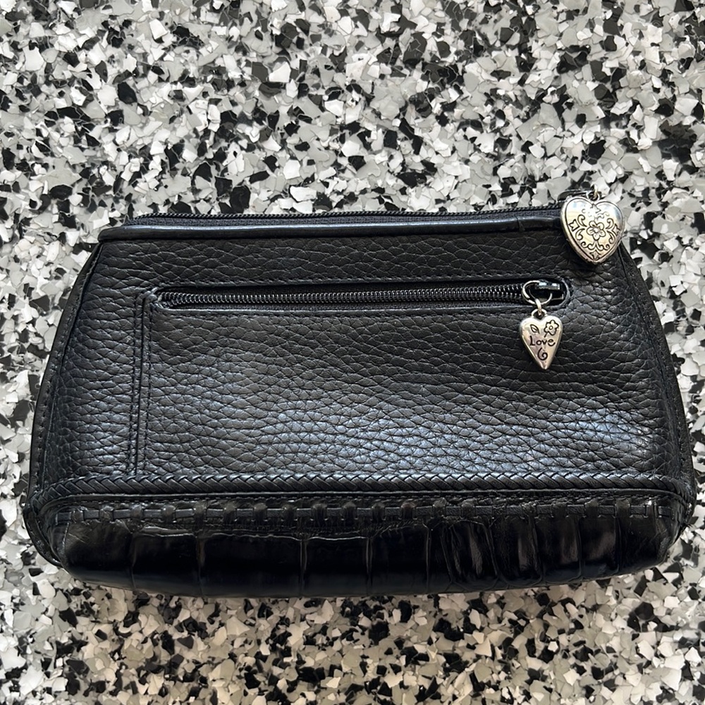 Brighton Wallet, Black Leather With Two Zipper Pockets & Slash Pocket